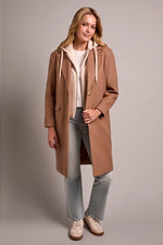 Tribal Fashion Ultra-Soft Knit Coat With Removable Fooler Hoodie - Biscotti