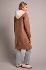 Tribal Fashion Ultra-Soft Knit Coat With Removable Fooler Hoodie - Biscotti