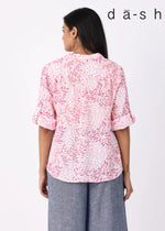 Cotton Gauze Blouse with Roll Tab Sleeve and Petal Print by DASH - Coral