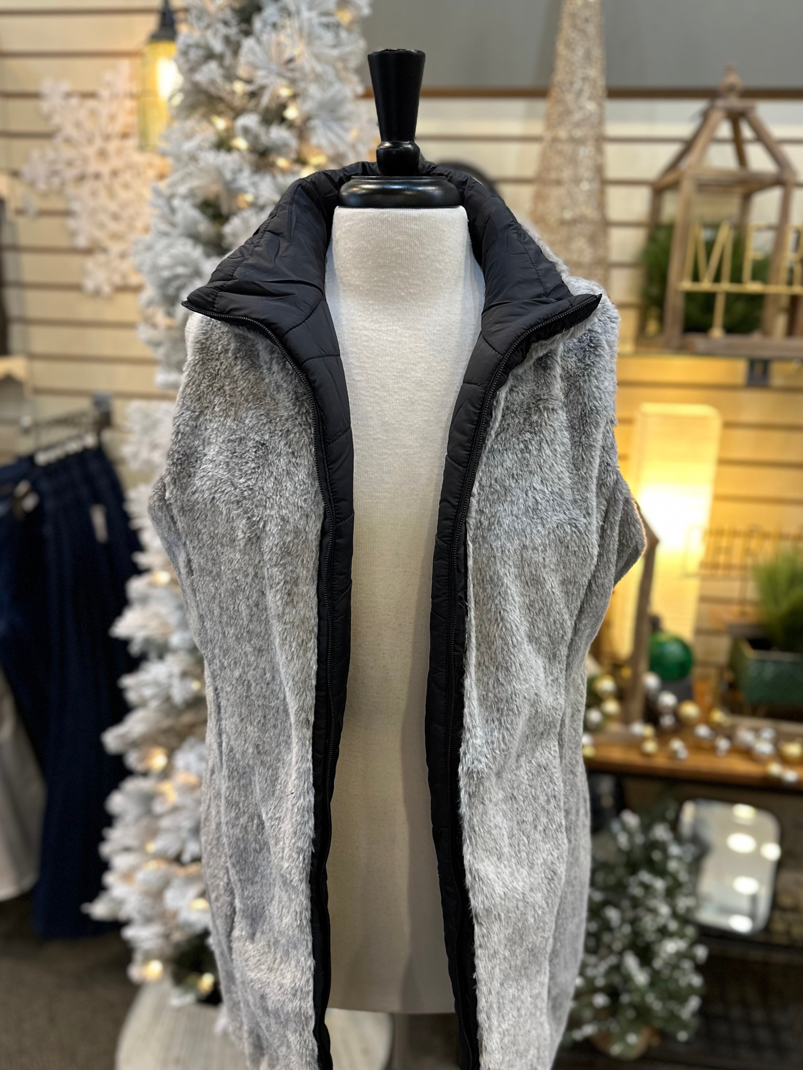 Keren Hart Reversible Maxi Vest - Black to Faux Fur