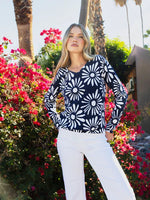 Charlie B Reversible Cotton Printed V-Neck Sweater - Nautic