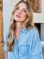 Charlie B Short Sleeve Button-Front Tencel Shirt - Light Blue