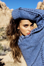 Charlie B Long Raglan Sleeve Mock Neck with Stitch Detail - Heather Denim
