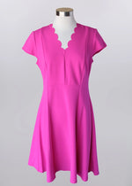 Keren Hart Fit + Flare Dress with Scalloped Neckline - Fuchsia