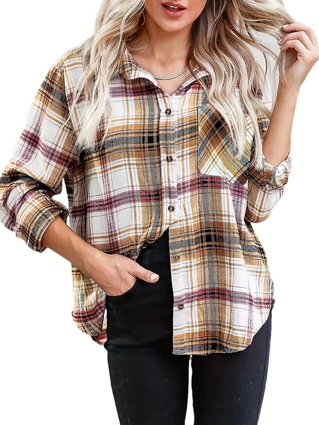 Plaid Button Up Collared Top