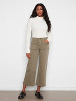 Charlie B Cropped Wide Leg Colored Twill Pants with Patch Pockets - Verveine