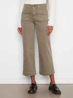 Charlie B Cropped Wide Leg Colored Twill Pants with Patch Pockets - Verveine