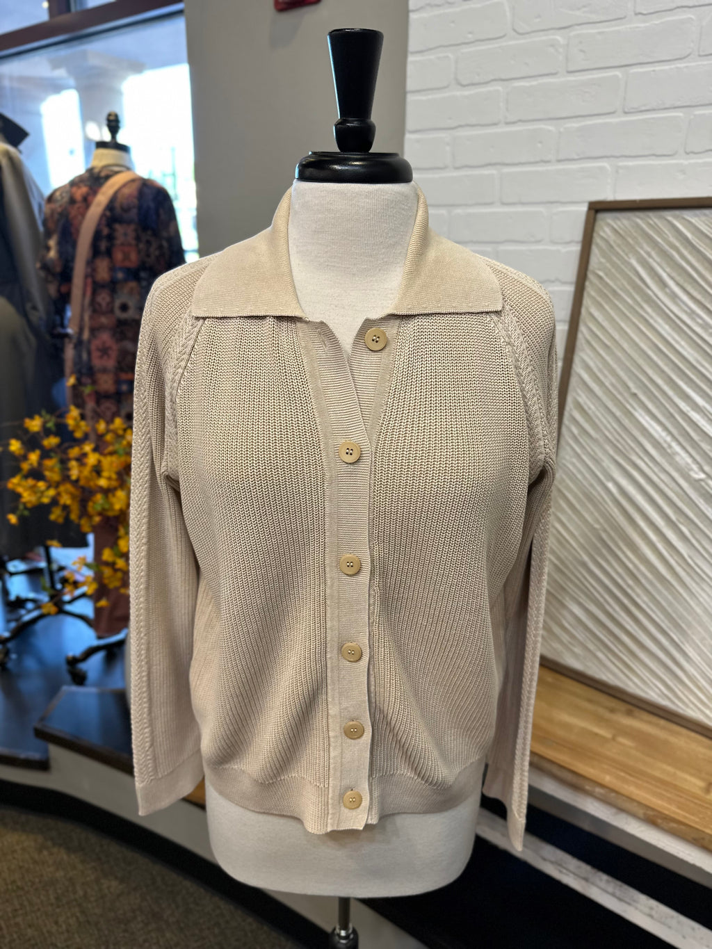 PBJ Blues Collared Button Cardigan in Cotton - Cashmere Tan