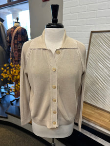 PBJ Blues Collared Button Cardigan in Cotton - Cashmere Tan
