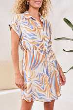 Tribal Fashion Collared Dress with Drawstring Waist - Canvas