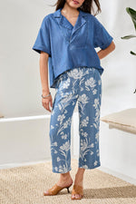 Tribal Fashions Light Denim Printed Flowy Capri