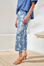 Tribal Fashions Light Denim Printed Flowy Capri