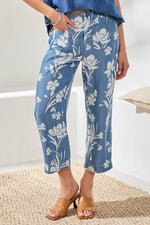 Tribal Fashions Light Denim Printed Flowy Capri