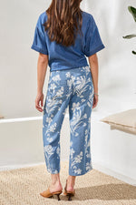 Tribal Fashions Light Denim Printed Flowy Capri