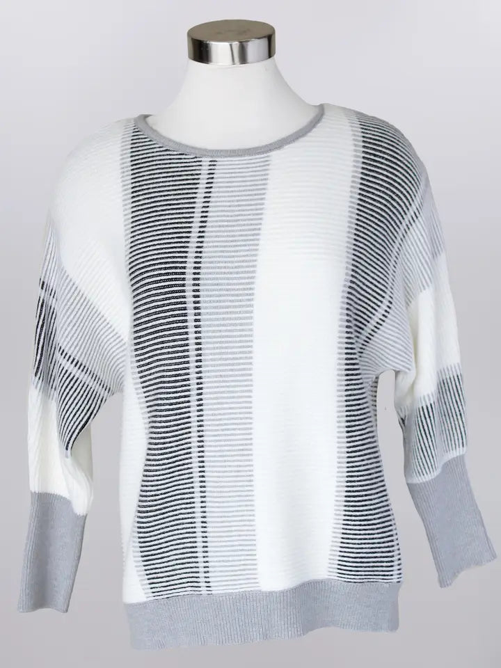 Striped Knit Crew Neck Sweater by Keren Hart