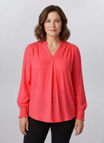 Keren Hart Textured V-Neck Blouse - Coral