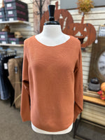 Keren Hart Round Hem Batwing Knit Sweater with Button Back - Spice