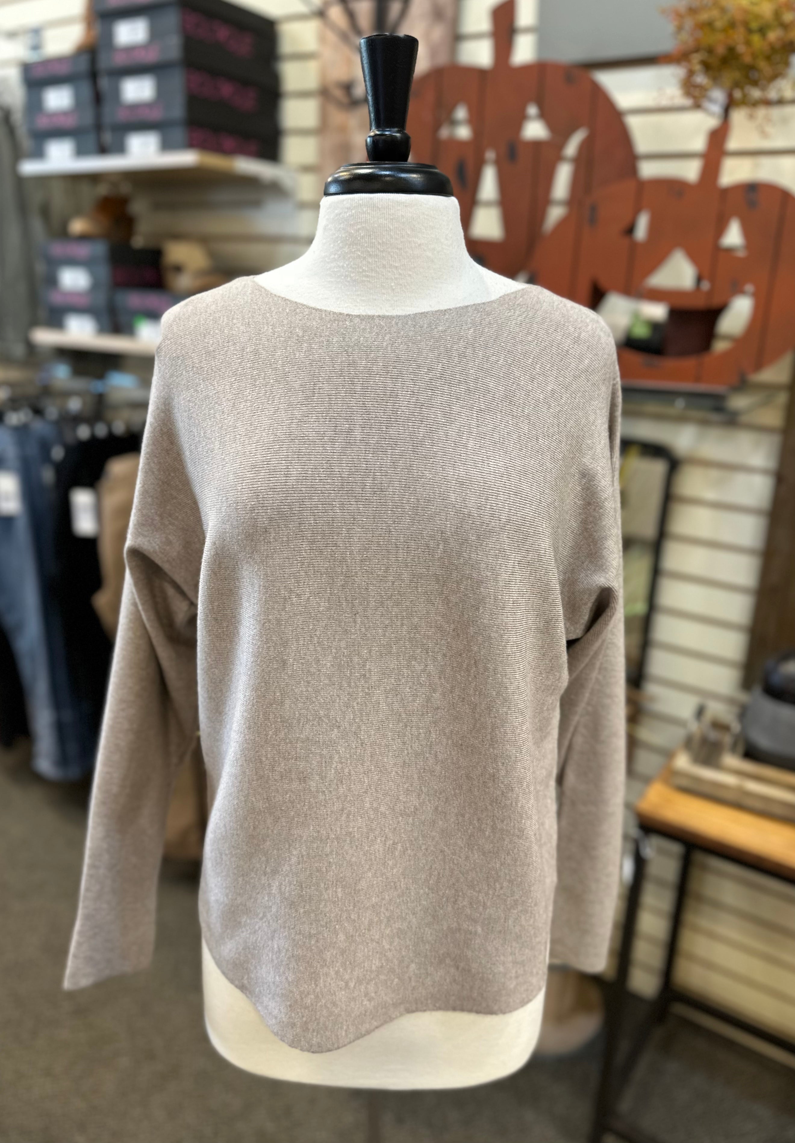 Keren Hart Round Hem Batwing Knit Sweater - Khaki