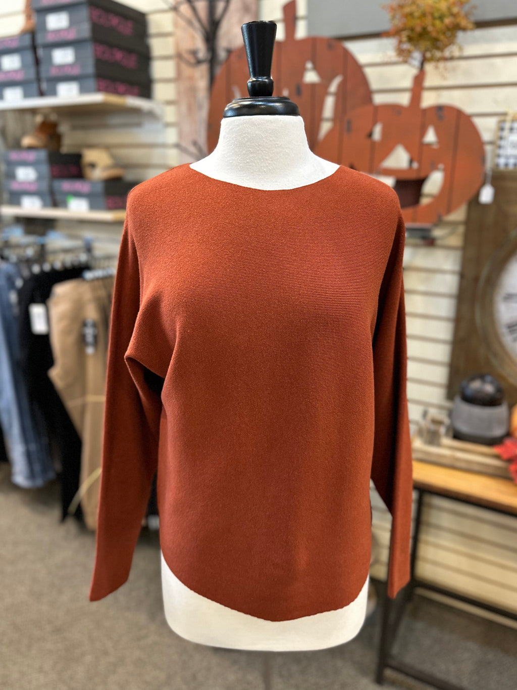 Keren Hart Round Hem Batwing Knit Sweater - Burnt Orange