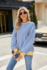 Striped Long Sleeve Top with Contrast Trim