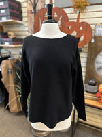 Keren Hart Round Hem Batwing Knit Sweater with Button Back - Black