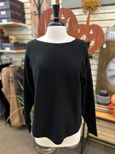 Keren Hart Round Hem Batwing Knit Sweater with Button Back - Black