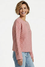 Ethyl Cable Knit Sweater with Button Front Detail - Pink