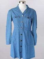 Keren Hart Cotton Collared Denim Dress with Roll Tab Sleeve