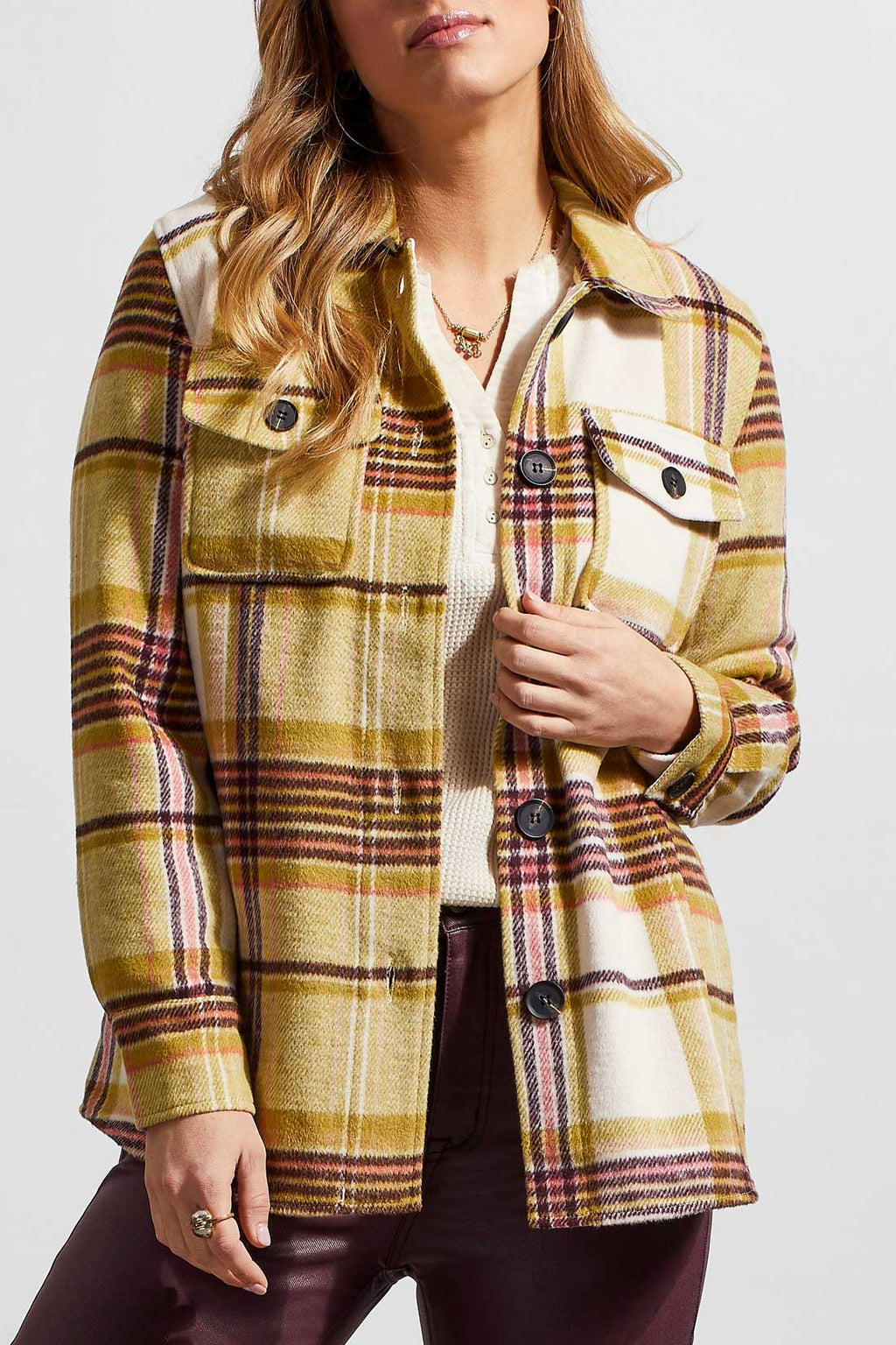 Tribal Fashions Chartreuse Plaid Shacket