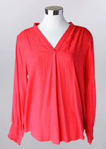 Keren Hart Textured V-Neck Blouse - Coral