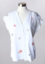 Keren Hart Cotton Top with Ruffle Sleeve and Embroidered Stars