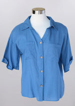 Keren Hart Cotton Short Sleeve Button Down Top - Indigo
