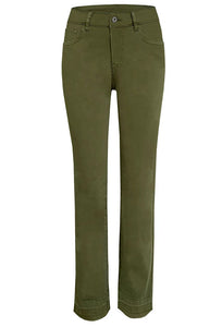 Ethyl Fly Front Olive Denim with Released Hem