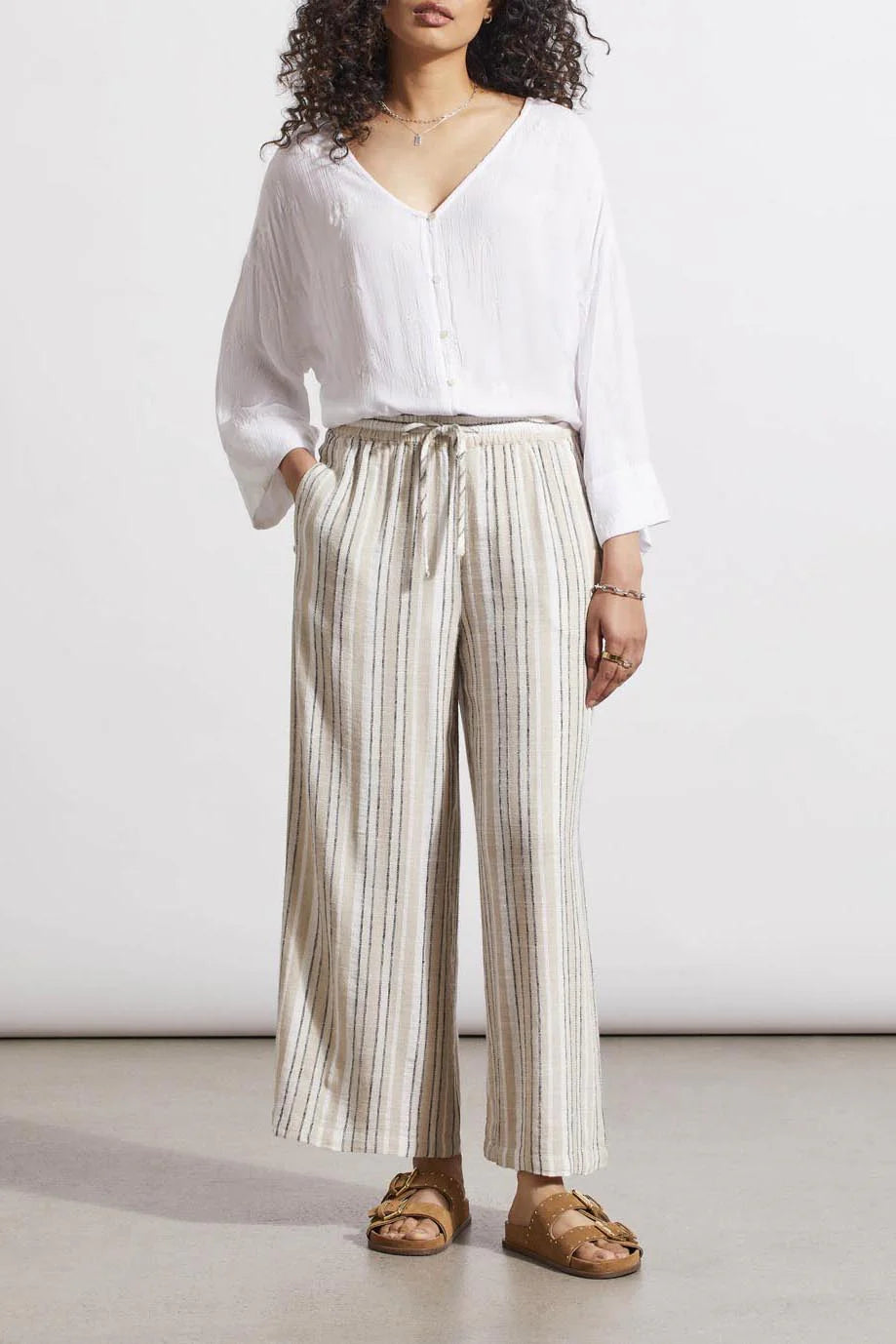 Tribal Fashions Striped Linen Pant with Drawstring Waist