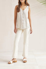 Tribal Fashions Linen Blend Striped Button Down Cami
