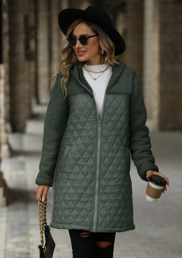 Quilted Puffer Hooded Maxi Coat with Sherpa Accent