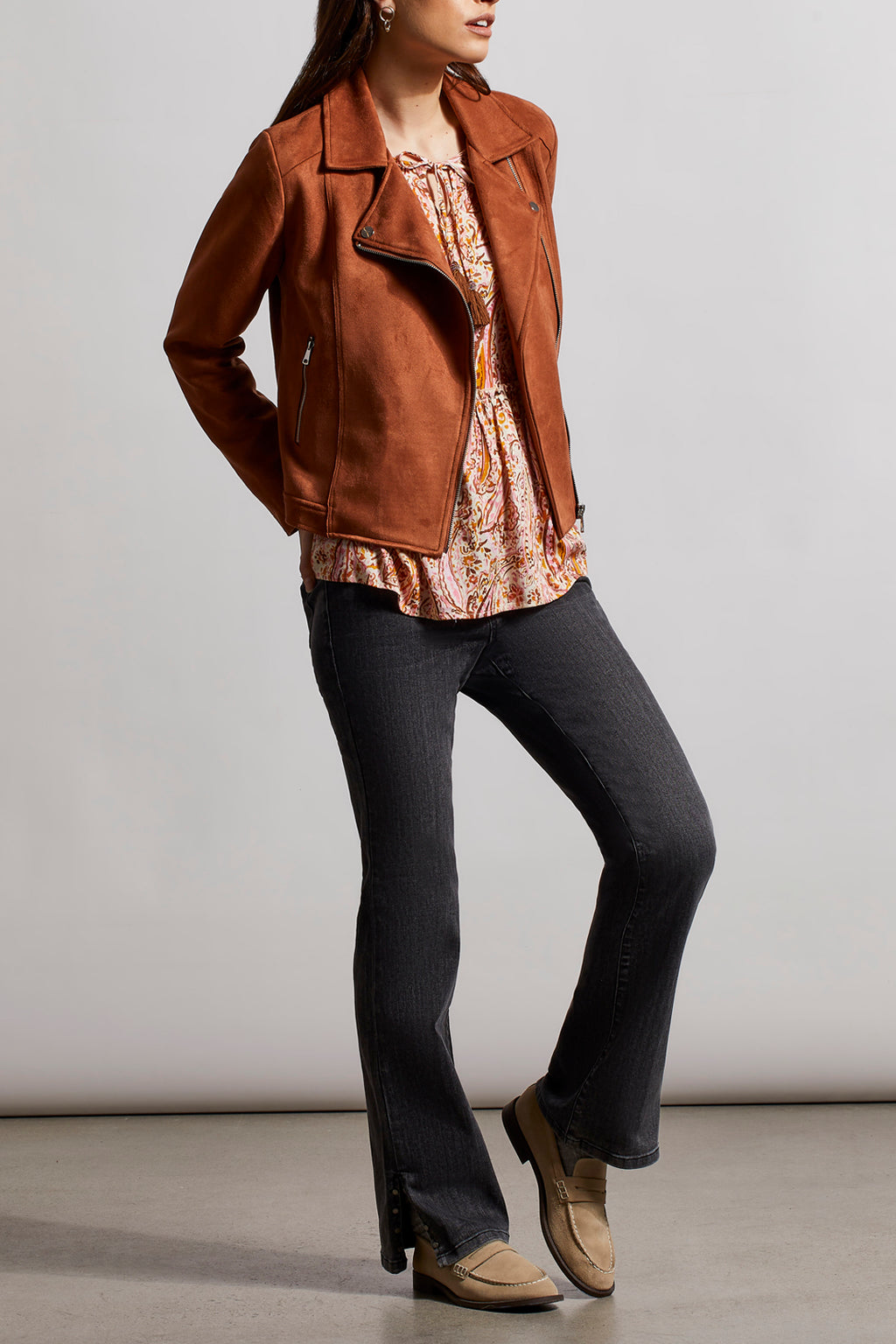 Tribal Fashions Faux Suede Biker Jacket - Mocha