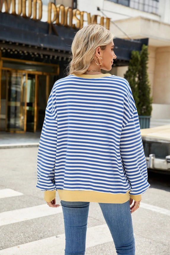 Striped Long Sleeve Top with Contrast Trim