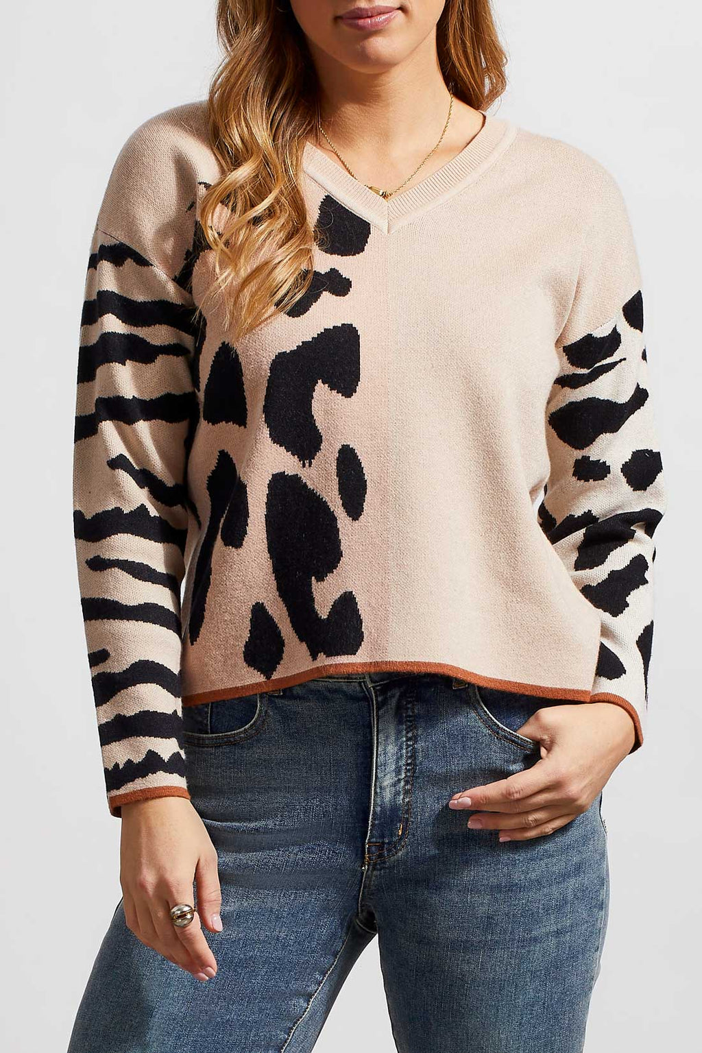 Tribal Fashion Recycled Bottle Leopard V-Neck Sweater