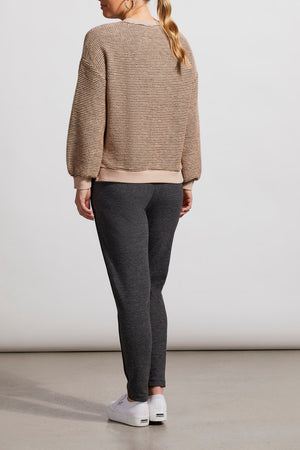 Tribal Fashions Crew Neck Sweater with Side Slits - Cashmere