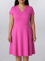 Keren Hart Fit + Flare Dress with Scalloped Neckline - Fuchsia