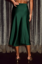 Satin Midi Skirt with Side Zipper