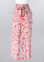 Keren Hart Floral Printed Pants with Belted Waist - Ecru + Red