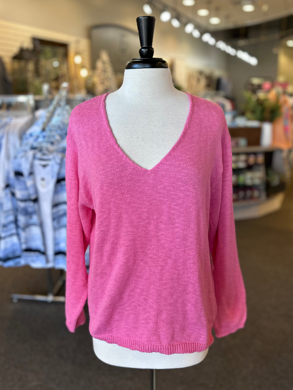 Lulu B Cotton Knit V-Neck Sweater - Pink