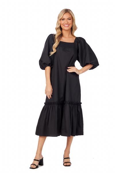 Puff Sleeve Cotton Tiered Midi Dress by Mudpie