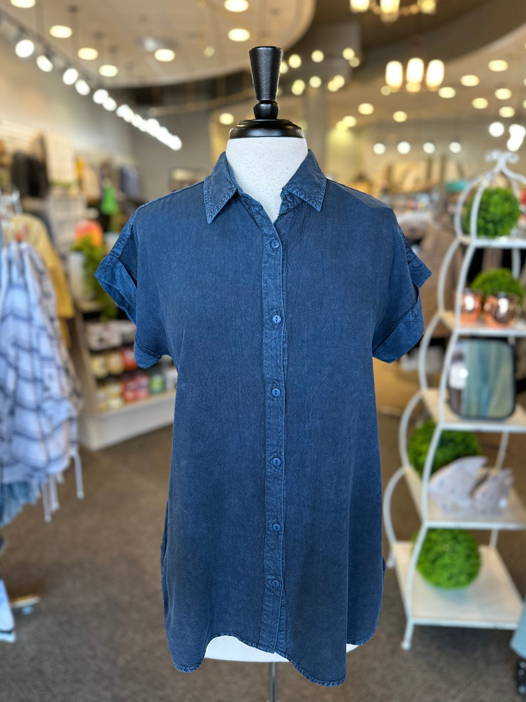 Keren Hart Short Sleeve Button Down Mineral Washed Top
