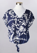Keren Hart Short Sleeve Floral Blouse with Tie Front - Navy