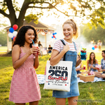 America 250 Years of Freedom Tote Bag, Patriotic USA Anniversary 1776 Canvas Tote
