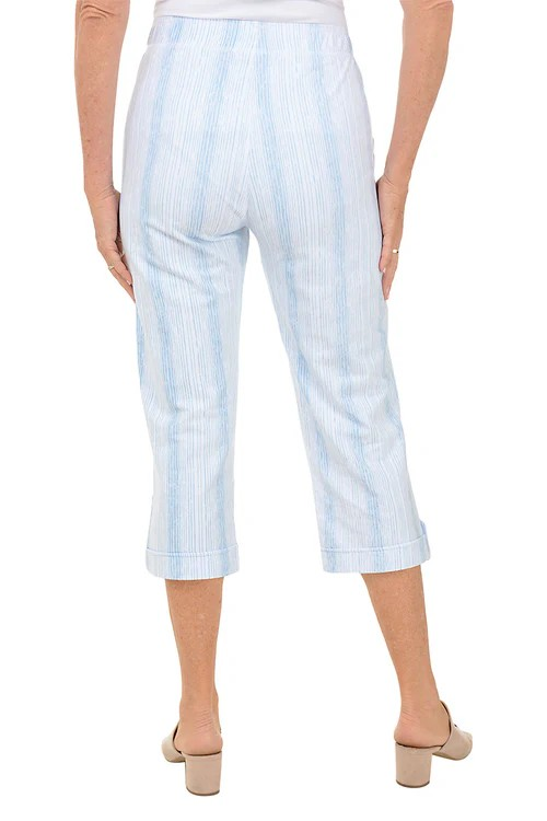 Wild Palms Striped Capri with Button Tab - Chambray