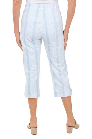 Wild Palms Striped Capri with Button Tab - Chambray